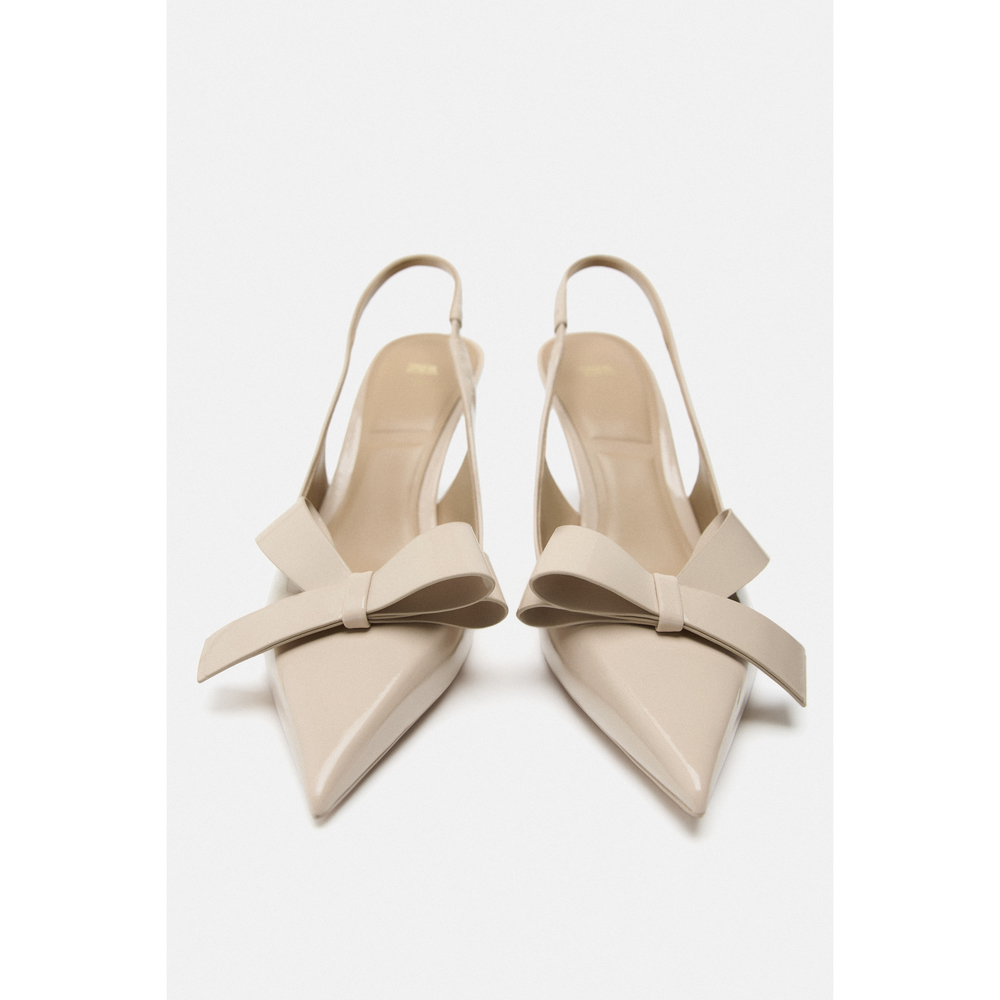 Zara Cream Pointed Heels with Bow - Picture 4 of 8